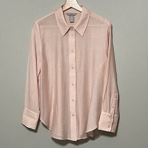 H&M Light Pink Long-Sleeve Oversized Button-Up Semi-sheer Shirt, M